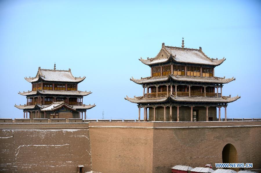 Snow scenery at Jiayu Pass scenic spot in N China