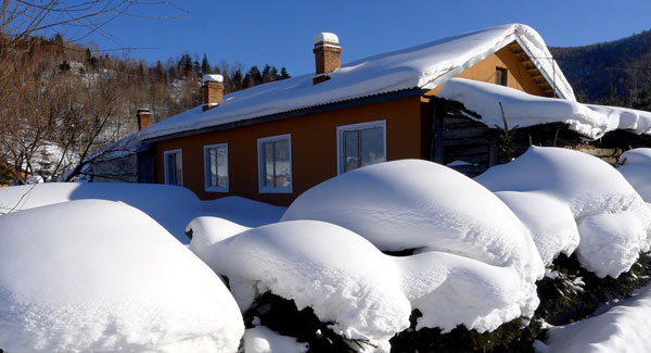 Wintery scenery of a small village in Heilongjiang