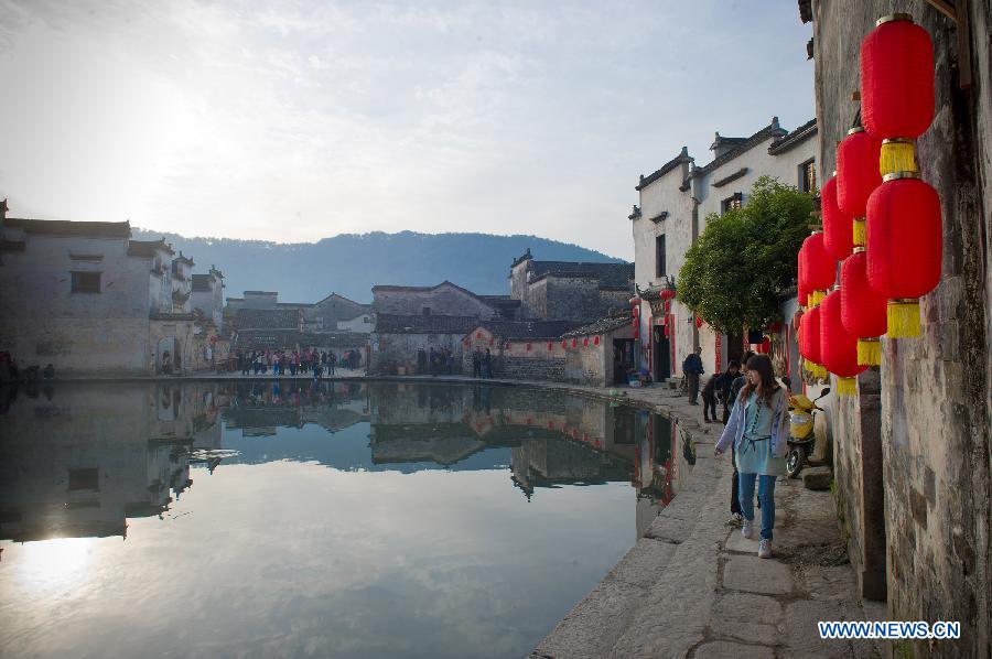 Morning scenery of local residences in Hongcun, China's Anhui