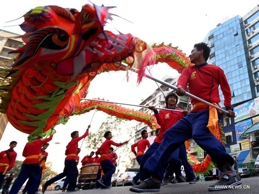 People perform to celebrate Chinese Lunar New Year in Yangon