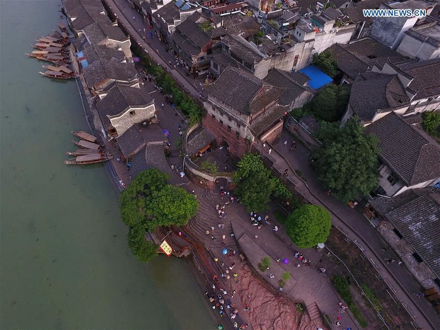 Aerial view of Fenghuang old town in Hunan
