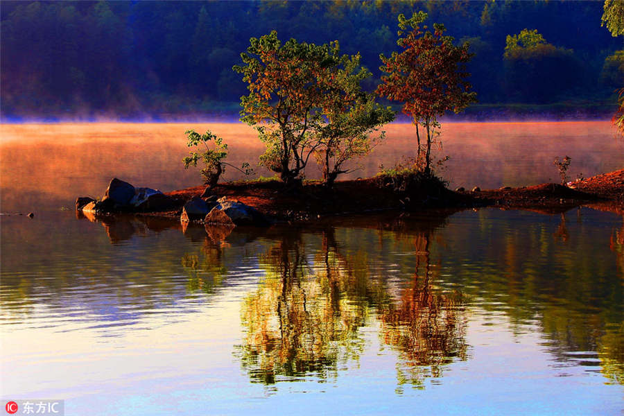 Picturesque Qishu Lake in morning light