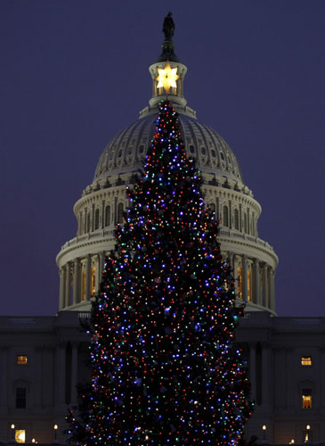 Christmas tree in front of US Captiol