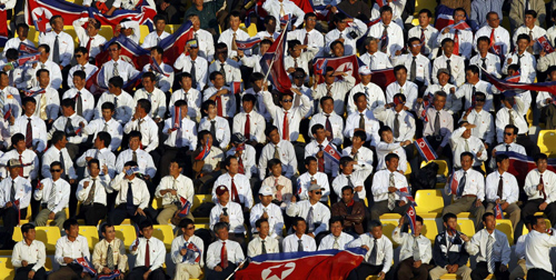 All male cheering squad highlight DPRK-UAE game