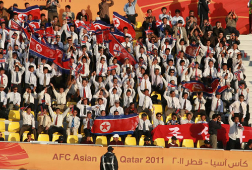 All male cheering squad highlight DPRK-UAE game