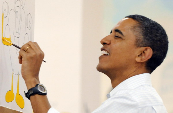 Obama shows off painting skills on MLK Day