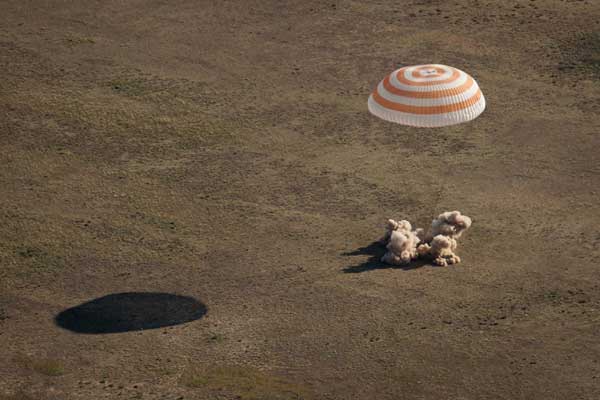 ISS astronauts lands safely in Kazakhstan