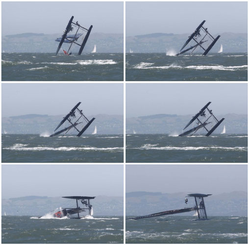 Sailing boat capsizes during America's Cup