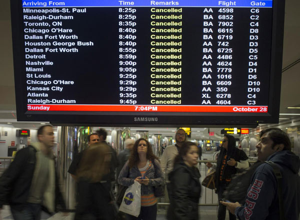 Sandy forces 10,000 flight cancellations in NE. US