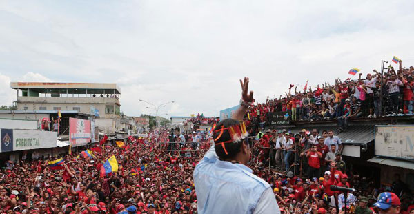 Venezuelan Acting President and presidential candidate Nicolas Maduro Venezuela's Maduro greets supporters in Amazonas