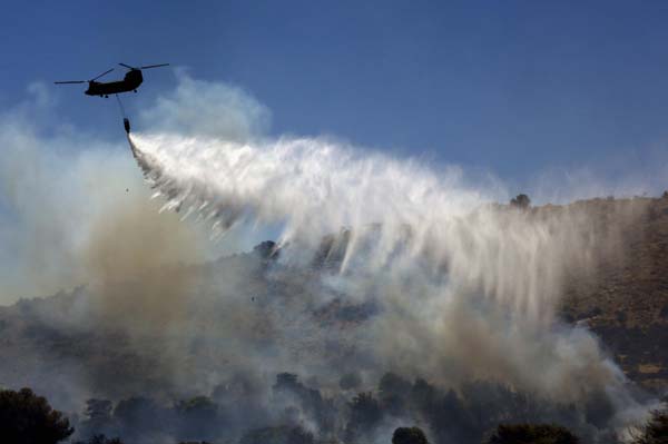 Forest fire rages in Athens