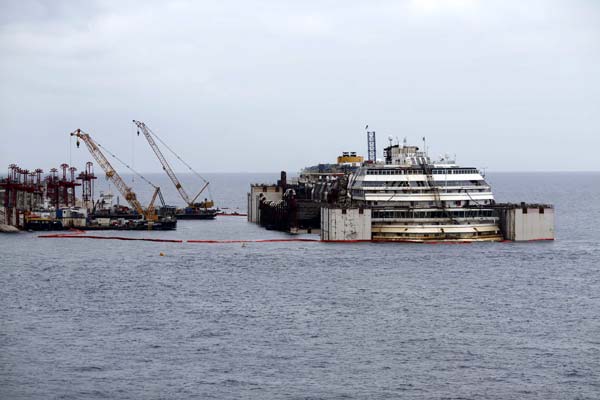 Shipwrecked Costa Concordia refloated