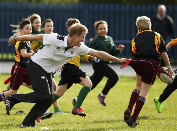 Prince Harry on the rugby pitch