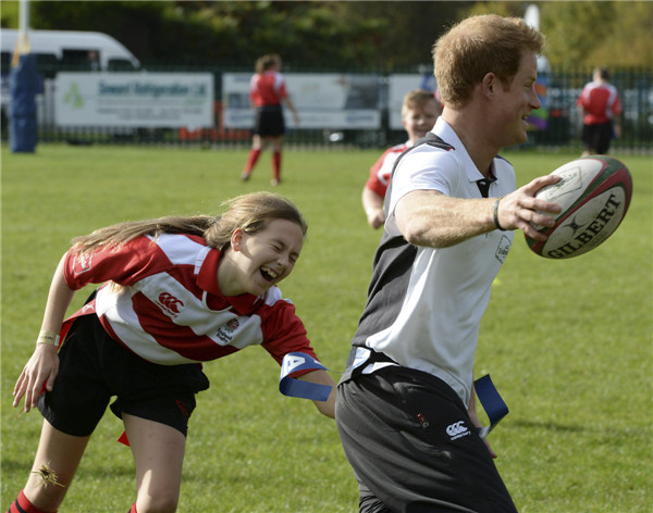 Prince Harry on the rugby pitch