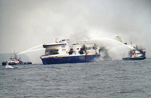 More than 200 evacuated from buring Italian ferry