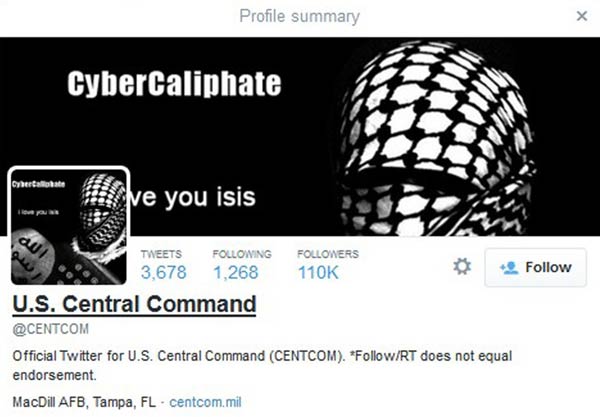 US Central Command's Twitter, YouTube accounts hacked