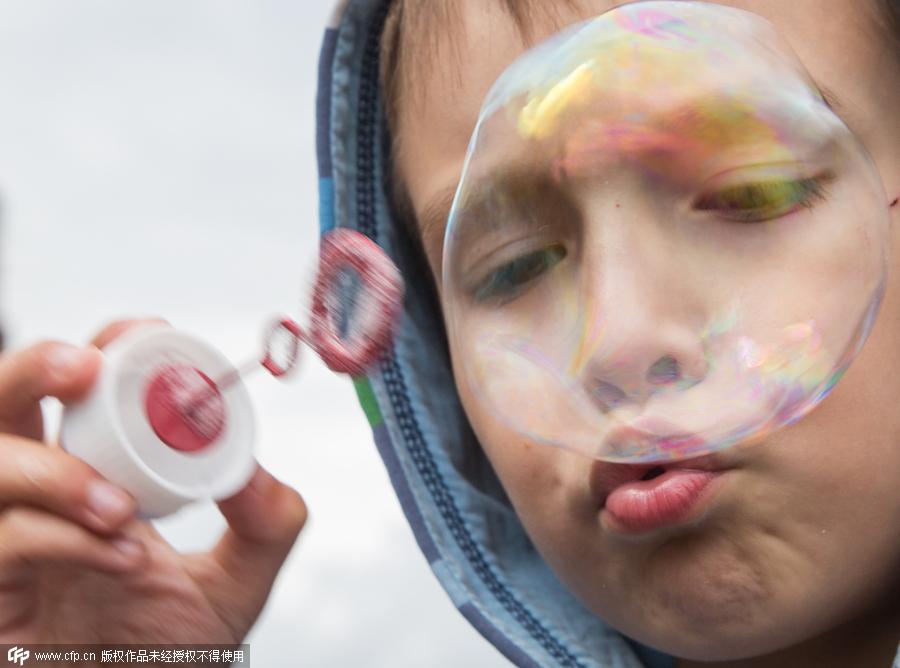 Have fun in bubble parade in Kazan, Russia