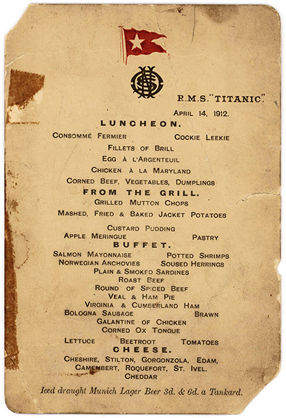 Titanic's last luncheon menu expected to fetch up to $70,000 at auction