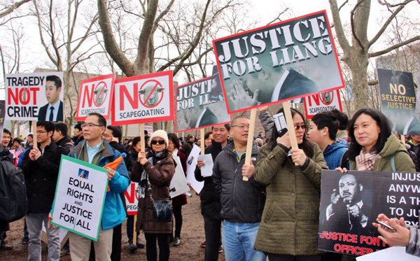 Thousands protest NYPD officer Liang's conviction