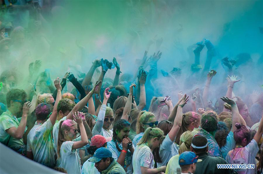 People participate in Color Run in Stockholm, Sweden