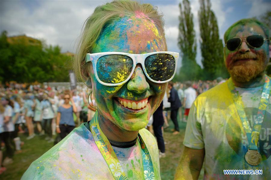 People participate in Color Run in Stockholm, Sweden