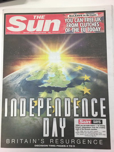 UK print media bombards readers on EU referendum day