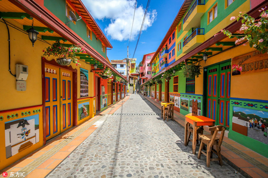 Rainbow-painted town in Colombia