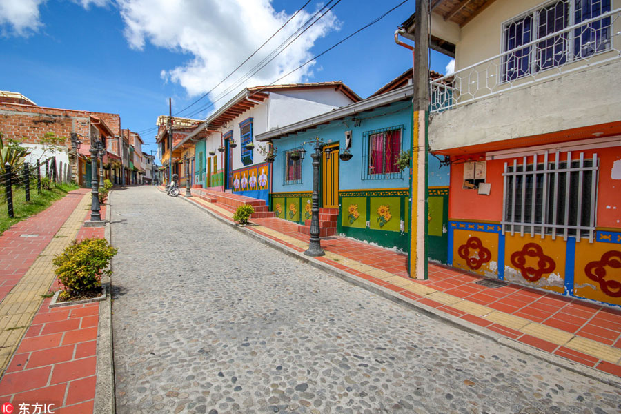 Rainbow-painted town in Colombia