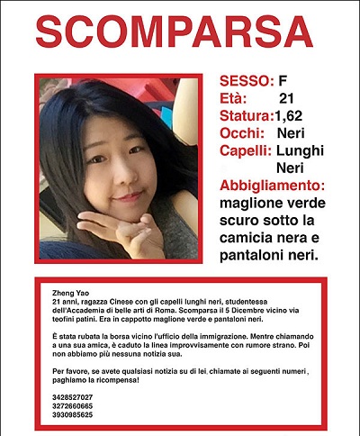 Various searches launched after Chinese student in Italy missing for 3 days