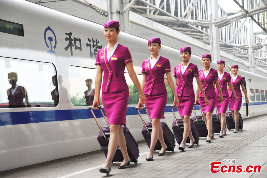 Chongqing bullet train stewardesses in new uniforms