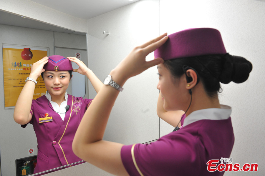 Chongqing bullet train stewardesses in new uniforms