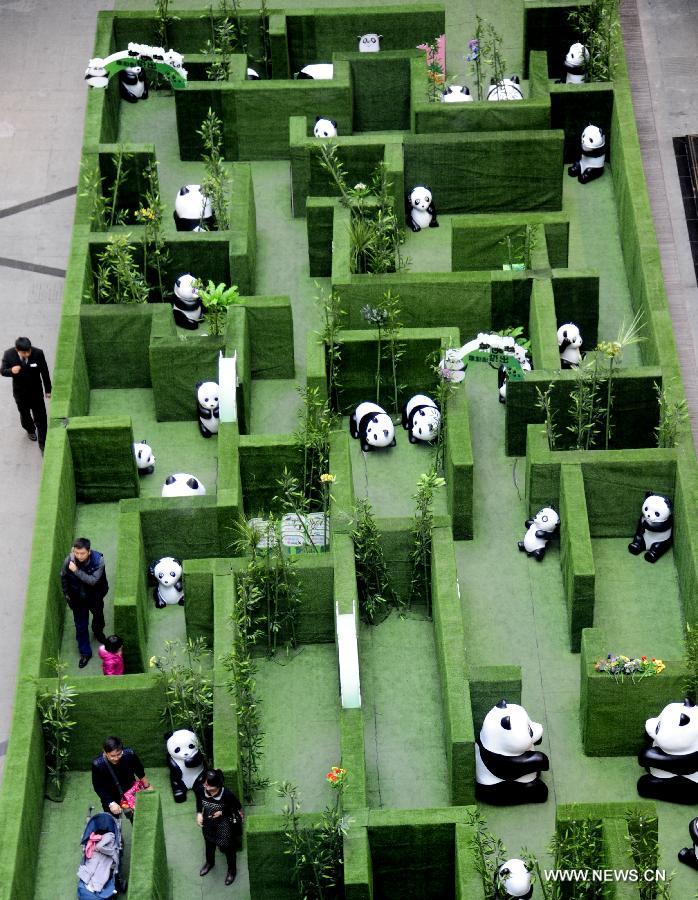 Panda-themed labyrinth seen at shopping mall in Liaoning
