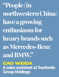 Luxury cars going west in China