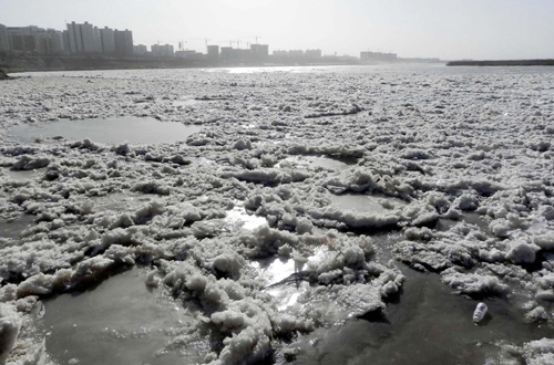 Floating ice brings danger for North China city