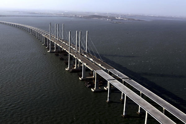 Bridge reaches across the sea off Qingdao