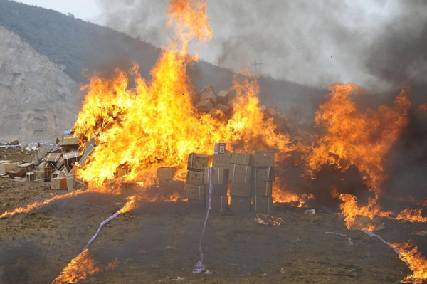 Seized adulterated wines burnt in SW China