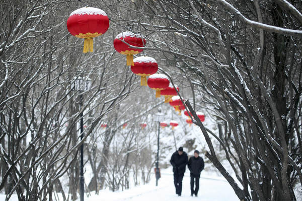 Red lanterns hung up to greet Chinese New Year