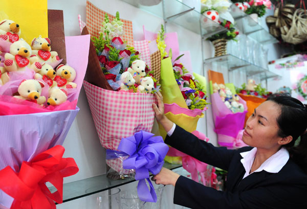 Bouquets blossom at Valentine's Day markets