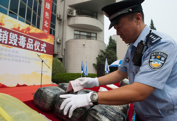 Beijing police burn 500 kg of drugs