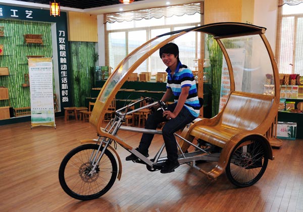 Bamboo-made environment friendly electronic tricycle