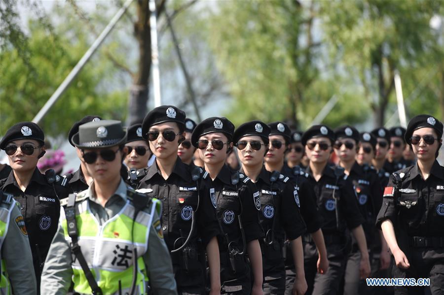 Female patrol team seen at West Lake in Hangzhou
