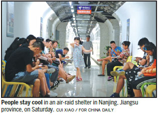 People cool off in air-raid shelters