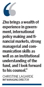 Zhu moves up IMF ladder