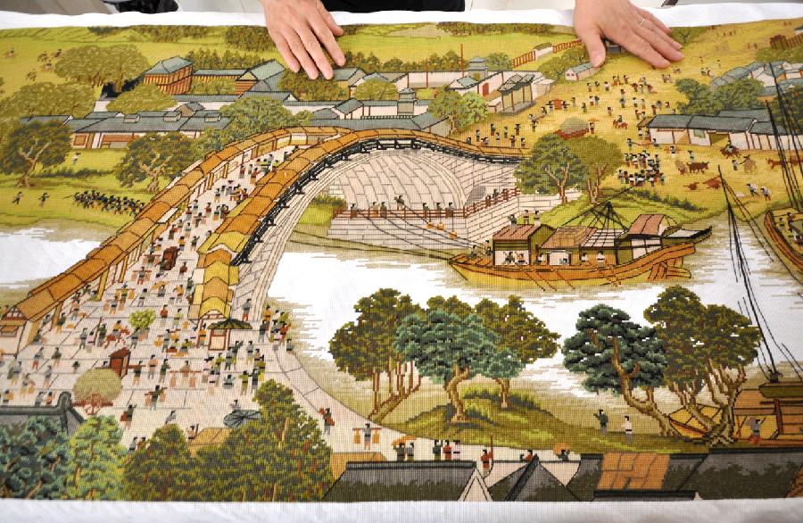 Cross-stitch work of 'Riverside Scene at the Qingming Festival'