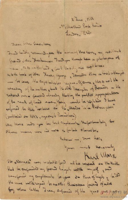Karl Marx's letter auctioned at 4.2 million yuan