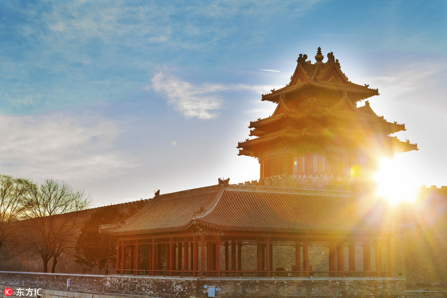 Winter light colors the Forbidden City