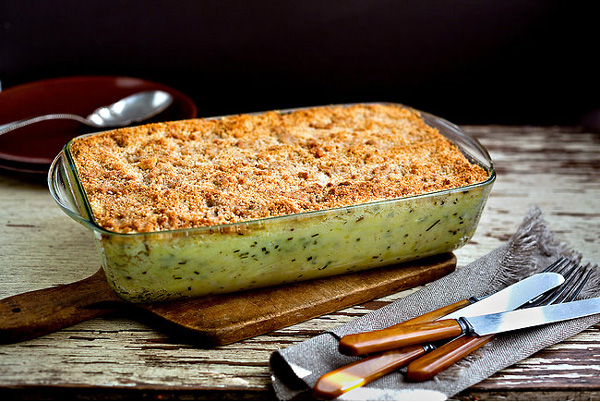 Mashed potato casserole with sour cream and chives