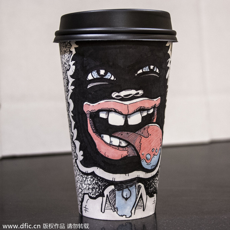 Graphic designer turns coffee cups into canvas