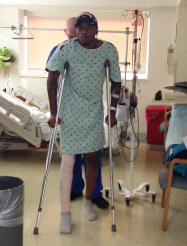 NCAA injured player can walk on crutches