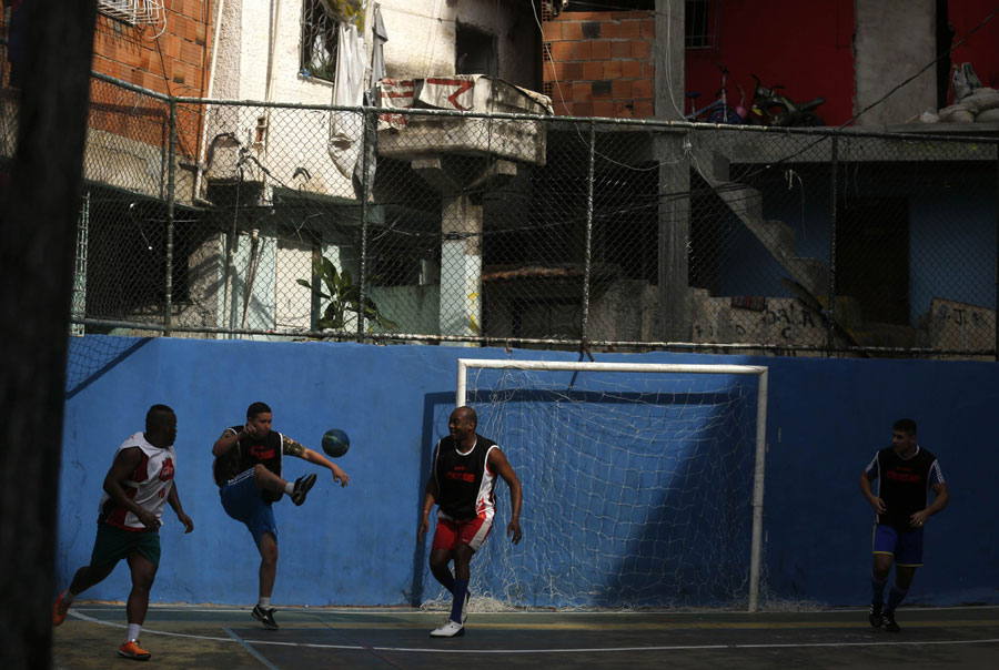 Soccer match in Rio de Janeiro's slum